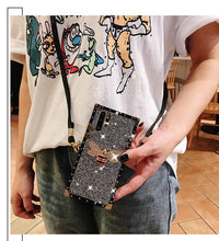 Load image into Gallery viewer, Jeweled Square Lanyard Case for Samsung Galaxy Phone!
