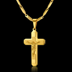 Gold Plated Stainless Steel Cross Chain for Men!