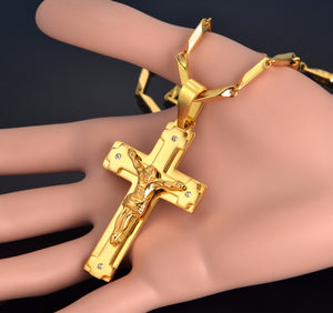 Gold Plated Stainless Steel Cross Chain for Men!