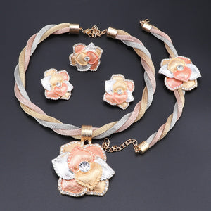 Classic Crystal Flower Pendant Jewelry Set!