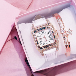 Leather Band Quartz Watch with Bracelet for Women!
