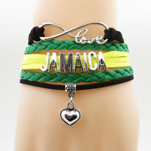 Load image into Gallery viewer, Leather “Infinity Love for Jamaica” Bracelet!

