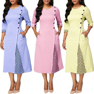 Plus Size Women Geometric Patchwork Dress!