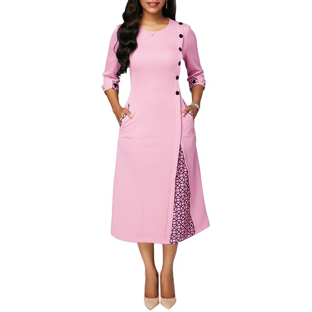 Plus Size Women Geometric Patchwork Dress!
