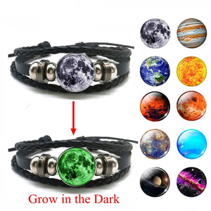 Luminous Leather Solar System Wrap Bracelets for Men and Women!