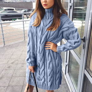 Turtleneck Cotton Knitted Long Sweater for Women!